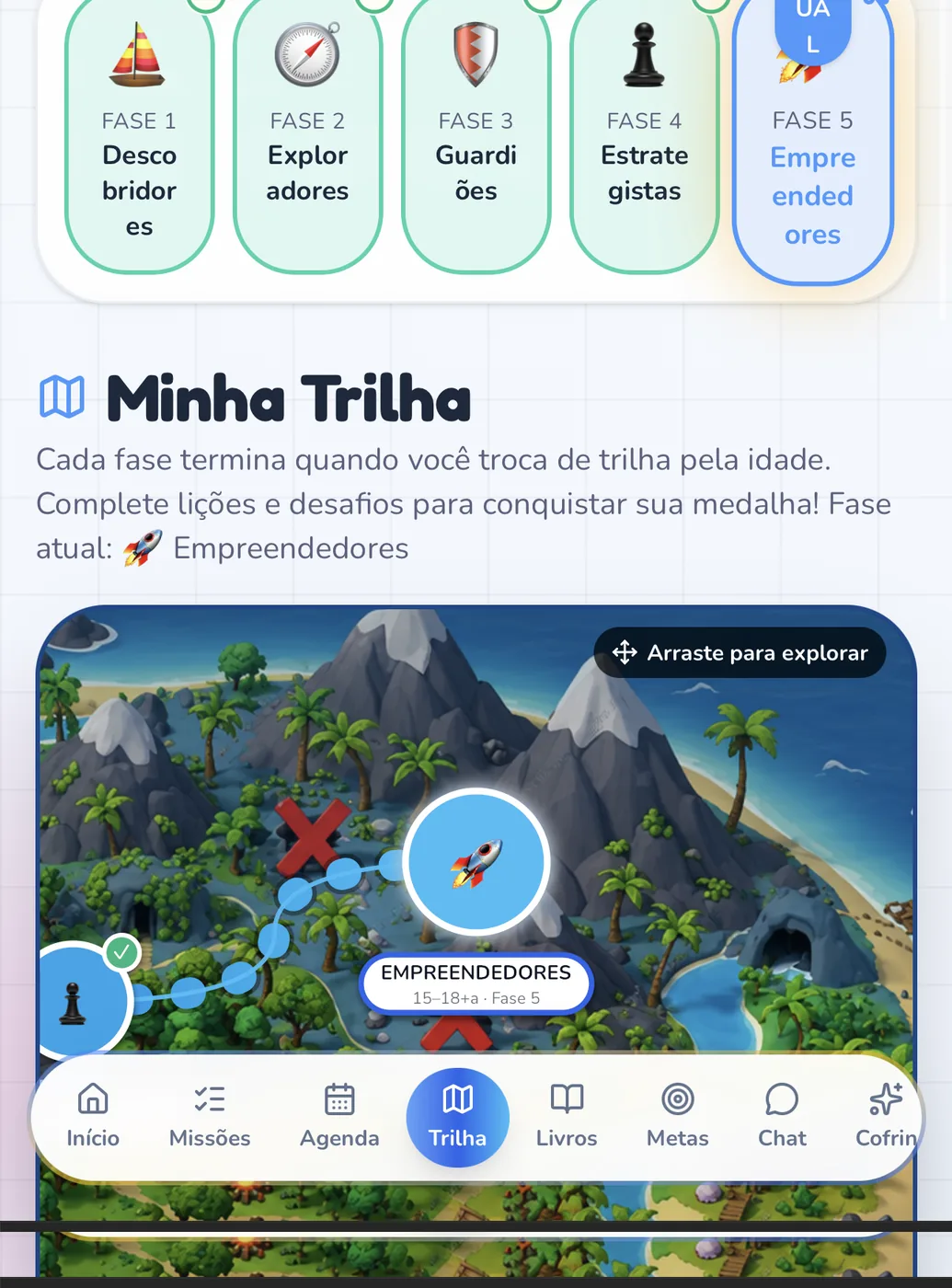 Mapa da trilha no perfil da criança
